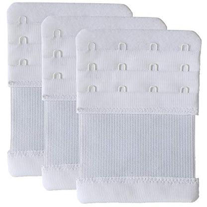 Bra Extenders 4 Hook Elastic Stretchy Bra Extensions Strap Comfortable 3pcs-Pack - color: White, 4 Hook 3/4 Inch Spacing
