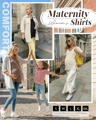 Ficerd 3 Pack Women's Maternity Shirts - color: Black, Coffee, Apricot, size: Medium