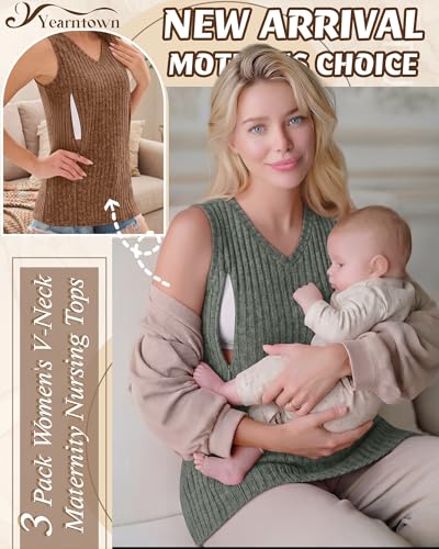 3 Pack Women's Nursing Tank Tops - color: Black, Coffee, Army Green, size: XX-Large