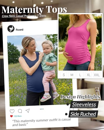 Ficerd 4 Pcs Womens Maternity Sleeveless Tank Tops - color: Black, Coffee, Navy Blue, Rose Red, size: X-Large