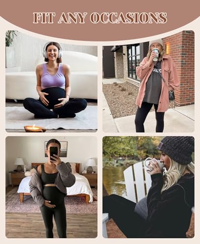 UBCUTE Women’s Maternity Fleece Lined Leggings with Pockets Warm Winter - color: Grey, size: Medium