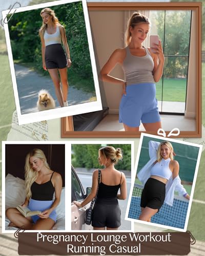 3 Pack Women's Maternity Shorts - color: Black, Dark Heather Grey, Sky Blue, size: Medium