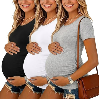 Liu & Qu 3 Pack Maternity Shirts for Women Summer Maternity Tops - color: 1.black/White/Grey, size: Medium