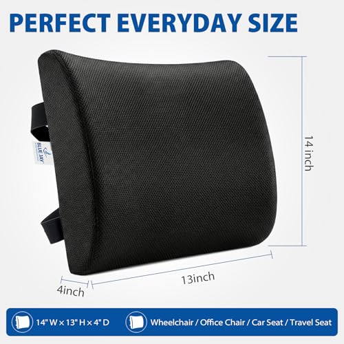 Blue Jay Memory Foam Lumbar Support for Wheelchair - Orthopedic Back Cushion for Elderly, Posture Correction & Lower Back Pressure Relief - Breathable Mesh