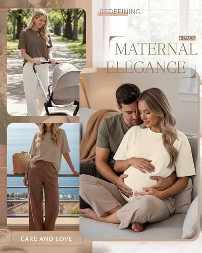 4 Pack Nursing Breastfeeding Shirts - color: Cream, Khaki, Light Brown, Black, size: XX-Large