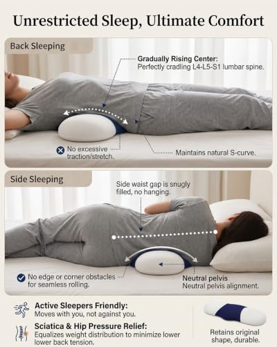 Menlo Park Lumbar Support Pillow for Sleeping, Lower Back Pain Relief