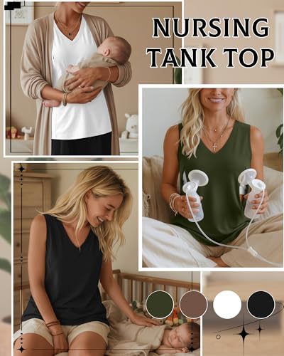 4 Pack Womens Nursing Tank Tops - color: Black, White, Mocha, Army Green, size: Medium