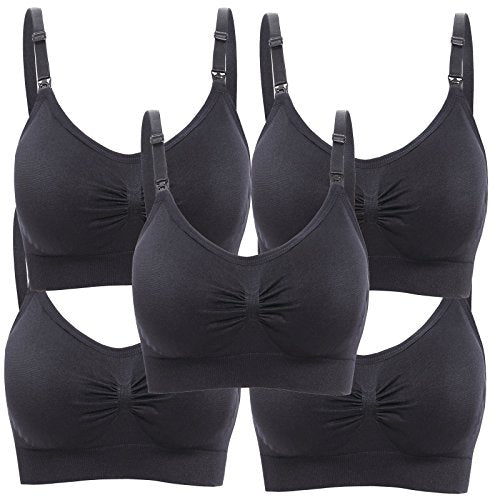 Womens Seamless Nursing Bra Sleeping Maternity Bralette for Breastfeeding Pack of 3 - color: 5pcak Black, size: Medium