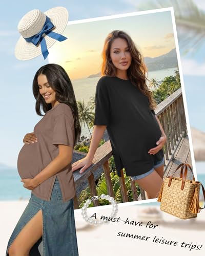 Riyiper 4 Pack Women's Short Sleeve Maternity T Shirts - color: Black, White, Coffee, Army Green, size: Medium