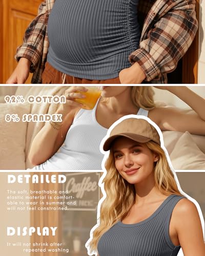 Ficerd 4 Pack Women's Maternity Tank Cotton Tops - color: Black, Coffee, White, Pure Dark Gray, size: Small
