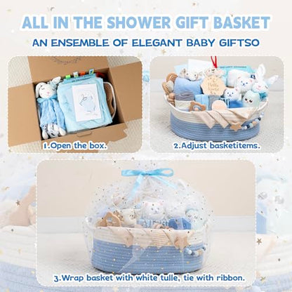 30 Piece Baby Gift Basket – Luxury Curated Baby Gift Basket for Newborn - color: White blue
