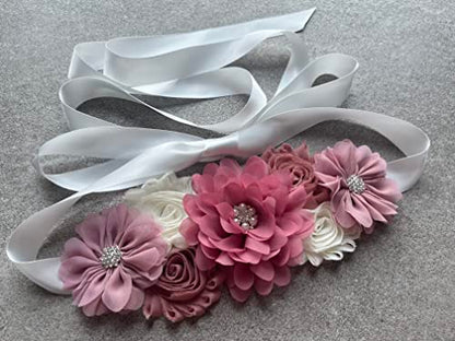 Flowers for Sashes Maternity Pregnancy Sash Belt for Baby Shower Wedding Bride - color: Dusty Pink