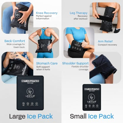 LEVILO Large Ice Packs for Injuries Reusable (Pack of 2) – Soft Ice Packs