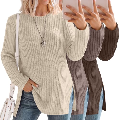 3 Pack Maternity Shirts Pregnancy Sweaters Tunic Tops - color: Apricot, Coffee, Brown, size: Large