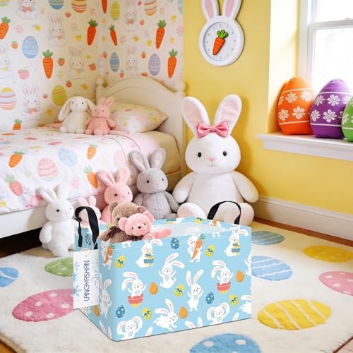 Rectangular Collapsible Rabbit Storage Basket Nursery Toy Organizer - color: Rec Blue Rabbit Easter Egg