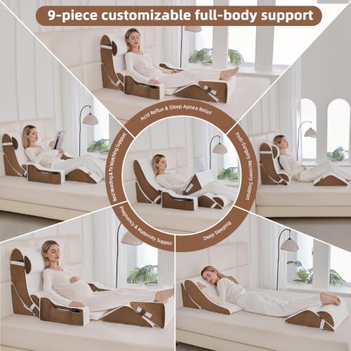 Wedge Pillow Set for After Surgery,White/Dark Brown,9PCS-23.2" - color: White/Dark Brown, size: 9PCS-23.2''
