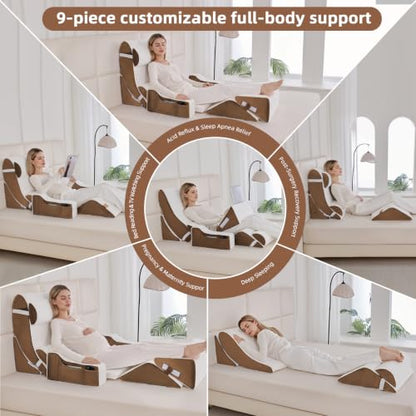Wedge Pillow Set for After Surgery,White/Dark Brown,9PCS-23.2" - color: White/Dark Brown, size: 9PCS-23.2''