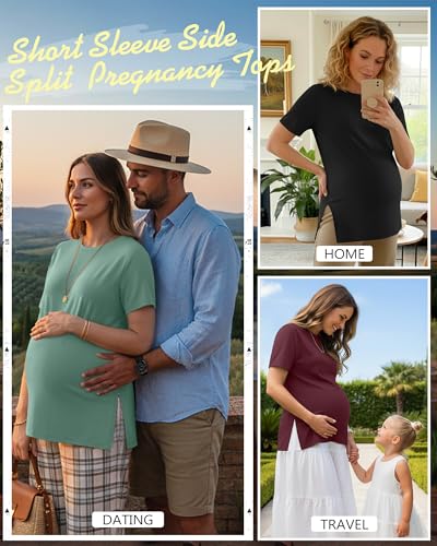 Ficerd 3 Pack Women's Maternity T Shirts - color: Black, Gray Green, Burgundy, size: Large