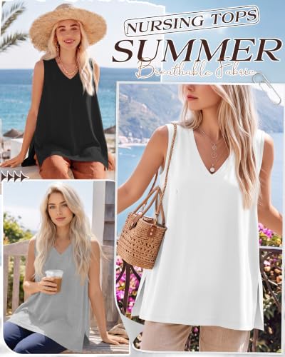 4 Pack Womens Nursing Oversized Tank Tops - color: Khaki, White, Light Gray, Black, size: Small