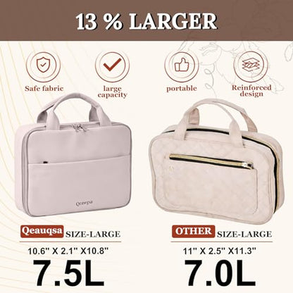 Makeup Bag Hanging Toiletry Bag for Women with Leakproof Compartments - color: Pink