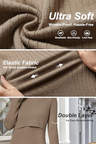 OUGES Women's Wool Blend Sweater Nursing Ribbed Fall Maternity Dress - color: Camel, size: XX-Large
