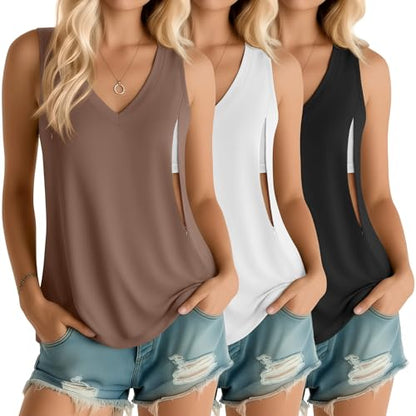 Ficerd 3 Pack Women's Nursing Tank Tops - color: Black, White, Coffee, size: Medium