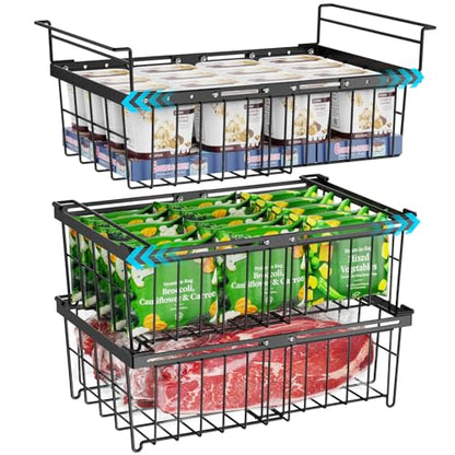 iSPECLE Deep Freezer Organizer Bins for 10 to 20 Cu.Ft, 3 Pack Stackable & Hanging Baskets, Expandable Metal Wire Storage System, Fits 17.5"-22.6" Width, Chest Freezer Only, Black - style: 3 Pcs-Black