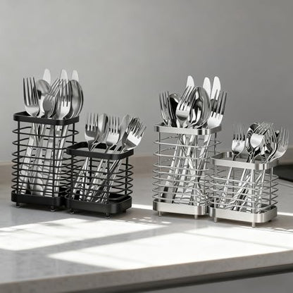Utensil Holder, Stainless Steel Utensil Drying Rack for Kitchen Counter - color: Small+Large, Silver
