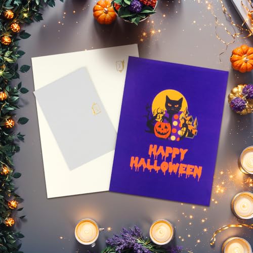 Black Cat Pumpkin Lantern Halloween Cards, Pop Up Halloween Cards. - style: Black Cat