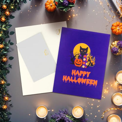 Black Cat Pumpkin Lantern Halloween Cards, Pop Up Halloween Cards. - style: Black Cat
