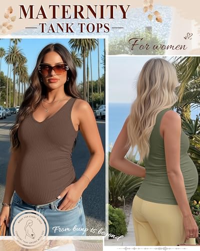 Ficerd 3 Pack Maternity Sleeveless Tank Tops - color: Gray Green, Brown, Black, size: Medium