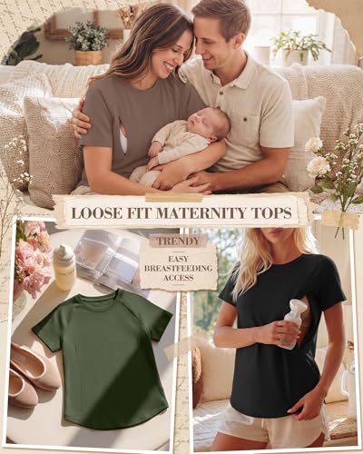 3 Pack Womens Nursing Tops - color: Army Green, Coffee, Black, size: X-Large