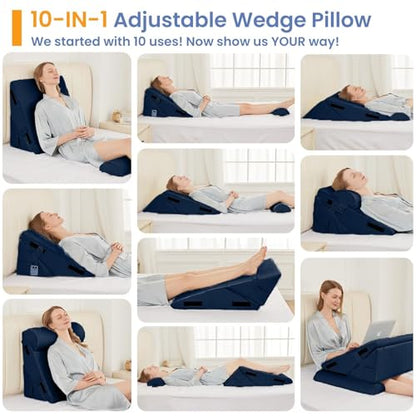 Sasttie Adjustable Wedge Pillow Set for After Surgery, Navy - color: Navy, size: Adjustable 9&12 Inch + 1 Head Pillow