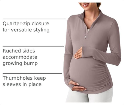 G4Free Lightbreeze Maternity Shirts Long Sleeve Quarter Zip Pregnancy Top - color: Gray Lilac, size: Medium