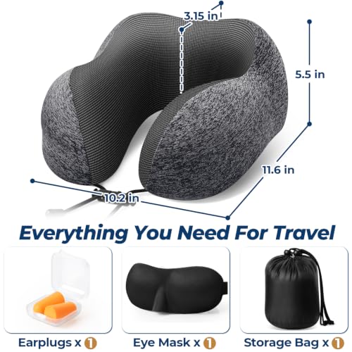 ExploreBliss Travel Pillow, Memory Foam Neck Pillow Airplane, Grey - color: Grey