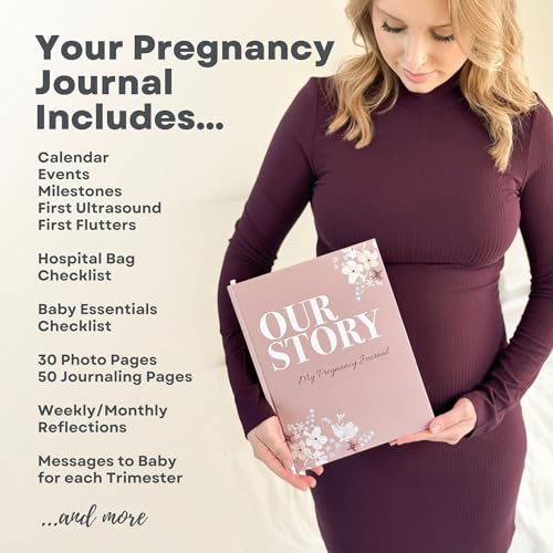 Pregnancy Journal Baby Book – 11” x 8.5” Hardcover Keepsake with Lay-Flat Binding, 3 Sticker Pages, Gift for Expecting Moms, First-Time Mom, Pregnancy Memory Book