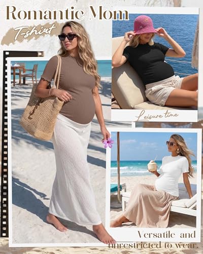 4 Pack Maternity T Shirts - color: Gray Green, Coffee, White, Black, size: Large