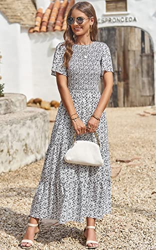 PRETTYGARDEN Women's 2026 Summer Casual Flutter Sleeve Floral Maxi Dress - color: White, size: Small