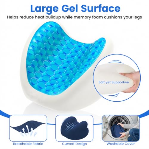 Knee Pillow for Side Sleepers, Gel Memory Foam Sciatic Pillow - color: Blue