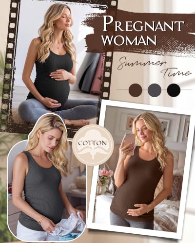 Riyiper 3 Pack Women's Maternity Tank Tops - color: Black, Coffee, Dark Gray, size: Medium