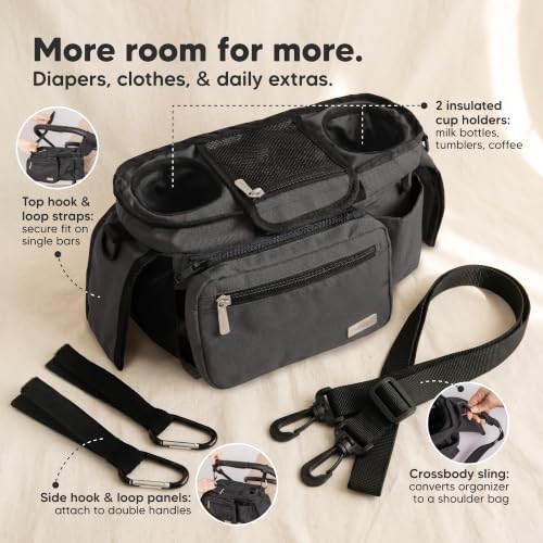 KeaBabies Stroller Organizer Bag, Stroller Caddy, Cup Holder (Mystic Gray) - color: Mystic Gray