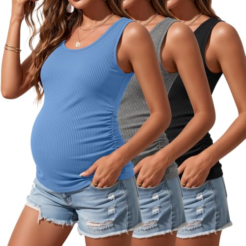 Riyiper 3 Pack Women's Maternity Tank Tops - color: Black, Sky Blue, Light Gray, size: Small