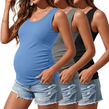 Riyiper 3 Pack Women's Maternity Tank Tops - color: Black, Sky Blue, Light Gray, size: Small