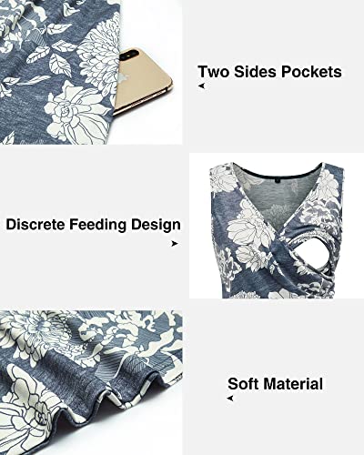 OUGES Women's Wrap Tank Breastfeeding Nursing Maternity Dress - color: Sleeveless-floral18, size: Large