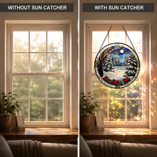 Cedar Snowscape Acrylic Suncatcher Faux Stained Glass Window Hanging 9.8" - color: White, size: 9.8X9.8 IN