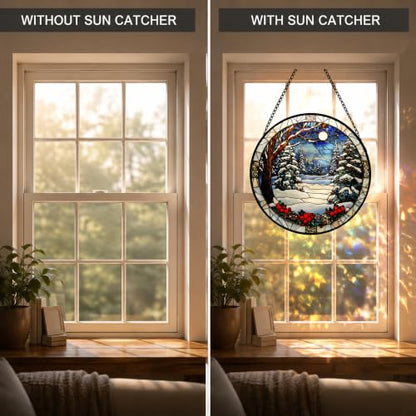 Cedar Snowscape Acrylic Suncatcher Faux Stained Glass Window Hanging 7.8" - color: White, size: 7.8X7.8 IN