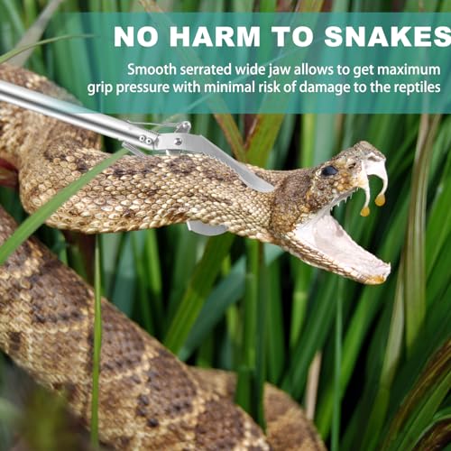 50" Collapsible Stainless Steel Snake Grabber Tool: Multi-Functional Hook, Tongs, Pole, Reacher for Safe Snake Handling and Rattlesnake Catching