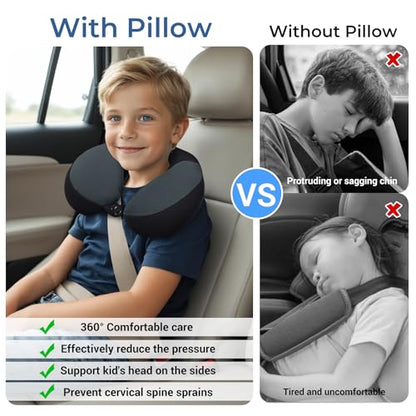 COOLBEBE Kids Travel Neck Pillow, Head Support for Car Seat & Plane, Black - color: Black & Grey