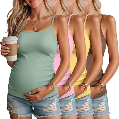 4 Pack Maternity Tank Tops - color: Peach Pink, Gray-green, Yellow, Coffee, size: Large