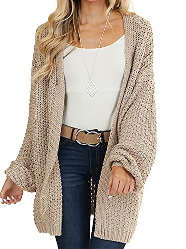 Maroway Womens Oversized Long Cardigan Open Front Knit Sweater - color: Khaki, size: XX-Large